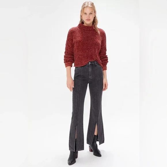 Urban Outfitters BDG Washed Black Denim Tati High Waisted Slit Flare Jean - Picture 4 of 13